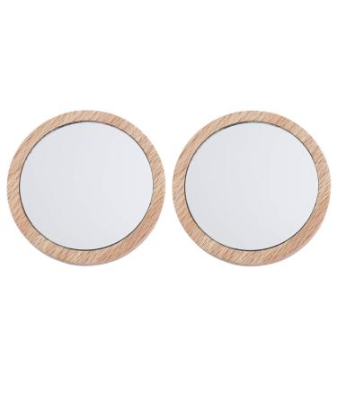 Lurrose Compact Mirror for Purse 2PCS Elm Mini Size Makeup Mirror Round Cosmetic Mirror for Home Makeup Travel(Wooden)