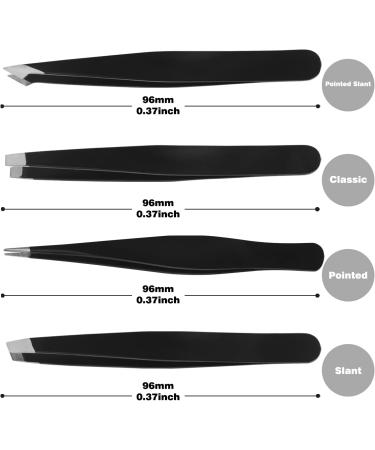 Classycoo Professional Eyebrow Tweezers Set - 4Pcs Stainless Steel Precision Kit for Eyebrows, Facial Hair, Ingrown Hair & Splinter Removal - Black - Buy Online on GoSupps.com