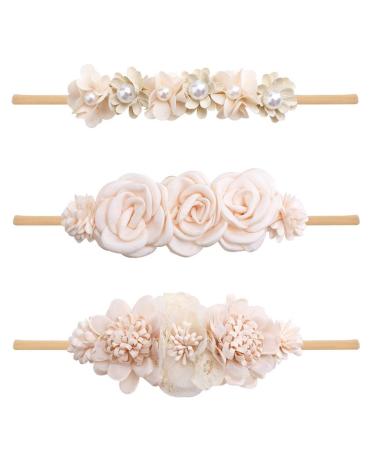 Sjbautyo 3 pieces baby girl nylon frontal ligaments stretchy nylon baby headband frontal ligaments newborn soft cute floral hair bands thin hair -ready for toddler party photography