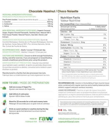 Raw Nutritional Vegan Pro Organic Plant Based Protein Powder | No Artificial Sweeteners | Non-GMO | Gluten-free | 20g Pea Protein Per Serving | 1LB (Chocolate Hazelnut) Chocolate Hazelnut 454.00 g (Pack of 1) - Buy Online on GoSupps.com