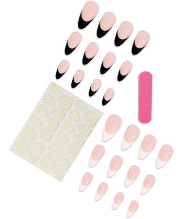 24Pcs Press on Nails Short French Tips Fake Nails Acrylic Almond Shape False Nails Reusable Black White Artificial Nails for Women Girls - Buy Online on GoSupps.com