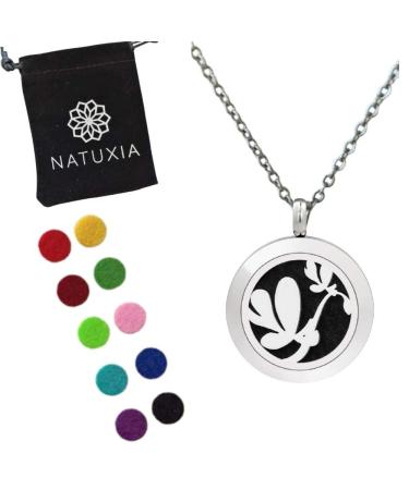 Aroma diffuser necklace for fragrance oils aromatherapy jewelry (butterfly medallion 10 colors diffuser pads)