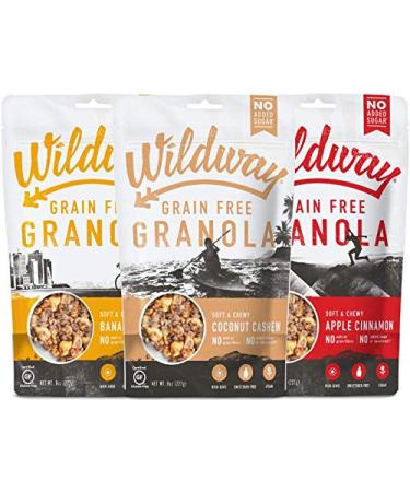 Wildway Vegan Granola | Variety | Certified Gluten Free Granola Breakfast Cereal, Low Carb Snack | Grain-Free, Paleo, Non-GMO, No Artificial Sweetener | 8oz - 3 pack Variety Pack 8 Ounce (Pack of 3)