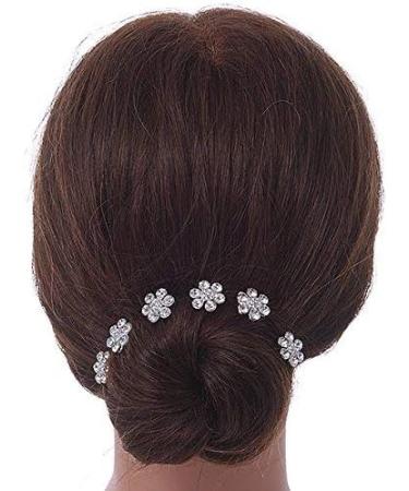 Bridal/Wedding/Prom/Party Set Of 6 Clear Austrian Crystal Daisy Flower Hair Pins In Silver Tone - Buy Online on GoSupps.com