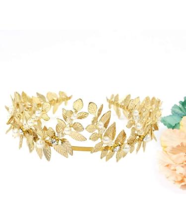 Frcolor Gold Leaf Crown Headpiece | Greek Goddess Pearl Bridal Wedding Headband - Shop Internationally! - Buy Online on GoSupps.com