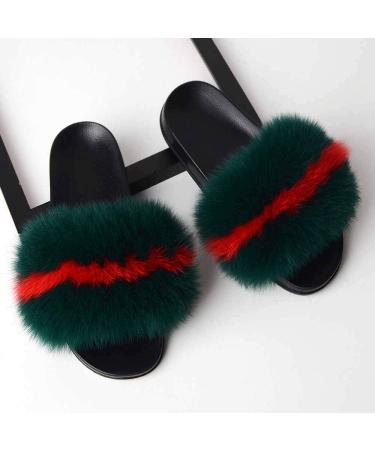 Fluffy Sliders Womens Women's Furry Slippers Ladies Cute Plush Fluffy Slippers Women's Fur Slippers Winter Warm Slippers for Women Open Toe Flat Sandals for Indoor Outdoor (B 26CM) (B 25CM)