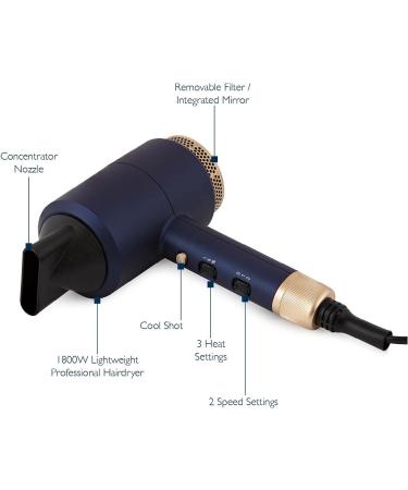Carmen C81065BC Twilight Hair Dryer | 1800W Professional Lightweight Dryer with Cool Shot Function - Blue/Champagne - Buy Online on GoSupps.com