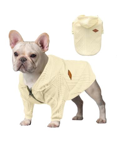 Meioro zipper with hood dog sweater pet clothes dog cat clothing cute pets warm hood winter warm puppy French bulldog (s white) s white