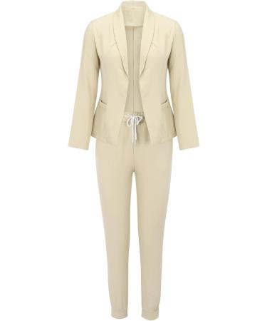 Womens 2024 Fashion 2 Pieces Outfits Set Blazer Jacket Bodycon Trouser Pants Pocketed Business Casual Suit Sets 2666-sasnx-beige-3 M - Buy Online on GoSupps.com