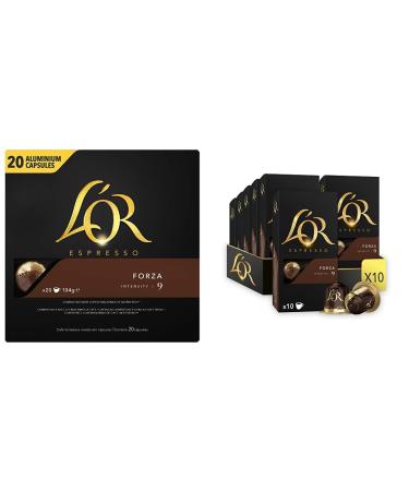 L'Or Espresso Caf - 200 Capsules Forza Intensit 9 - compatibles Nespresso * (lot de 10 x 20) & L'Or Espresso Caf - 100 Capsules Forza Intensit 9 - compatibles Nespresso * (lot de 10 x 10)