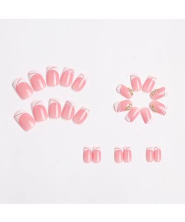 Buy Square Press on Nails - Luxurious Rhinestone Short Fake Nails with Apricot Design | 24 Pcs Glossy Nude Artificial Nails for Women - International Shipping Available - Buy Online on GoSupps.com