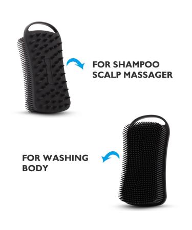 2-in-1 Silicone Body Scrubber and Scalp Massager - Soft Silicone Loofah for Sensitive Skin - Double-Sided Brush for Gentle Exfoliation and Lathering - Black - Buy Online on GoSupps.com