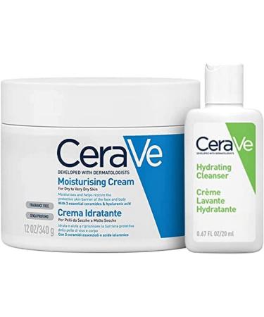CeraVe Body and Travel Kit Moisturizing Face and Body Cream for Dry Skin with Hyaluronic Acid 340g + Travel Moisturizing Face Cleanser For Normal to Dry Skin 20ml