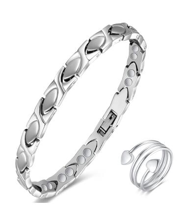 Vicmag Magnetic Bracelet Women Titanium Steel Ultra Strength Magnetic Bracelet Gift with Removal Tool (Silver X-Shape Design)