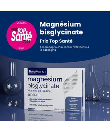 NaturAvignon Laboratory Magnesium Bisglycinate + Taurine + Vitamin B6 | High Absorption Superior to Marine Magnesium | Nervous & Physical Fatigue Stress | Made in France | 60 Capsules (1 Month) - Buy Online on GoSupps.com