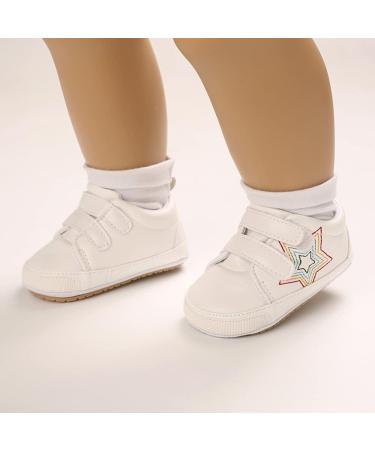 Cheerful Mario Baby First Walking Shoes - Soft PU Leather Anti-Slip Pram Shoes for Boys and Girls 6-12 Months (White Star) - Buy Online on GoSupps.com