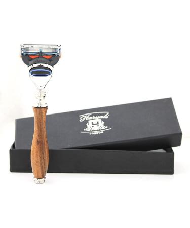 Haryali London Long Ergonomic Wooden Handle Razor for Men - 5-Blade Razor in Brown | Premium Shaving Experience - Buy Online on GoSupps.com