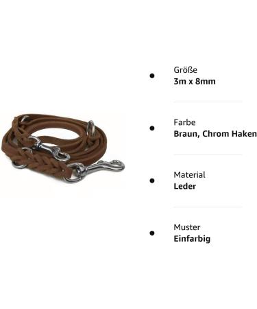 Fat Leather Gleine 3-Way Adjustable Braided Dog Line - 96 Models 3m x 8mm Brown with Chrome Hook - Premium Quality for International Shipping - Buy Online on GoSupps.com