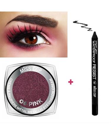 Kit 1 Metal Cream Eyeshadow 06 Pink + 1 Black Waterproof Pencil (2 Products)