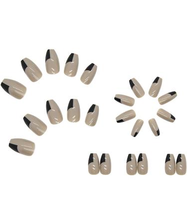 48pcs (2pack) Nude Press On Fake Nails Medium Length Black Block French False Nail Tips Long Ballerina Press On Nails for Women Girls Nail Art - Buy Online on GoSupps.com