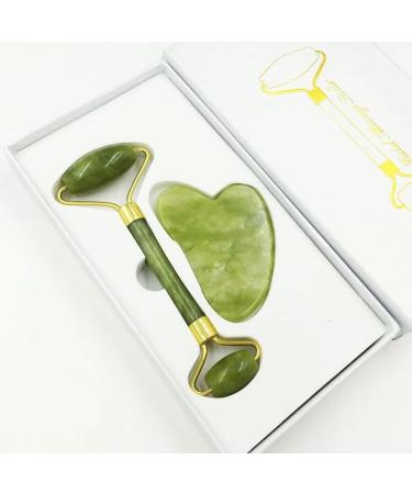 Jade Roller Gua Sha Set Natural Face Roller Skin Care Tools for Puffy Eyes Relief Anti Aging (Black bian Stone) - Buy Online on GoSupps.com
