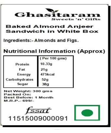 Ghasitaram Gifts Indian Sweets - Diwali Gifts Sweets- Baked Almond Anjeer Sandwich in White Box Diwali Baked Almond Anjeer Sandwich in White Box - Buy Online on GoSupps.com