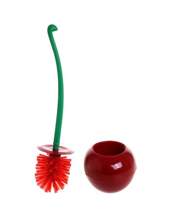 Creative Toilet Brush with Holder Bowl&Long Handle, Household Bathroom Cleaning Tool Cleaner and Base for Storage&Organization, Thick Bristle for Deep Clean-Rust Resistant Leakproof-Red Cherry Shape C18-toilet Brush-red