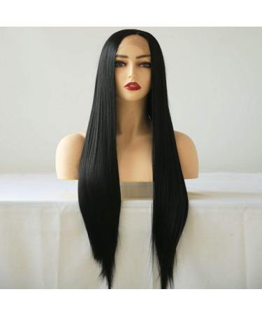 Greenmir Black Lace Front wigs for women side part 13x4 lace with smooth heat -resistant black synthetic hair 24in black lace Front Wig Side Part 13x3 Lace 60.96 cm (1 Pack)