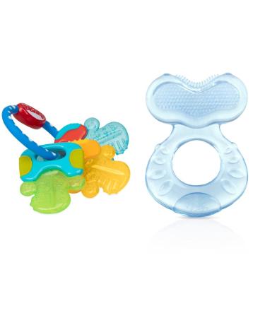 Nuby Ice Gel Teether Keys & Silicone Teethe-EEZ Teether with Bristles Includes Hygienic Case Blue