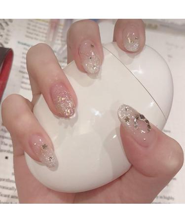Brishow artificial fingernails coffin false nails short glitter fake nails ballerina shiny sequin false nail tips 24 pieces for women and girls