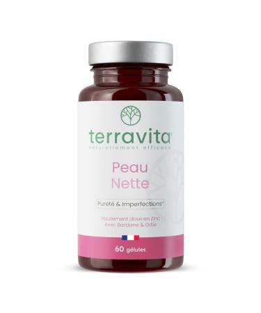 PEAU NETTE | Action D tox Anti Acn & Points Noirs | Zinc Bisglycinate 15mg + Bardane + Biotine + Propolis | R gule la Production de S bum | Anti-imperfections | 60 G lules Made in France | Terravita