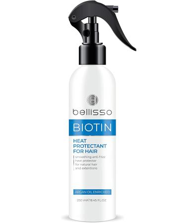 BELLISSO Biotin Heat Protectant Spray for Hair with Moroccan Argan Oil - Leave in Deep Conditioner for Dry Damaged Hair - Thermal Protection Styling and Treatment Products for Women