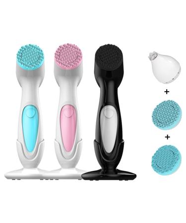 Electric Facial Cleansing Massage  Spa Rechargeable Brush Heart Motivation with 3 Types of Silicone Heads  for Deep Cleaning|Tighten Skin|Gentle Exfoliate|Massage (Blue)