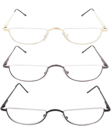 Kokobin Half-Frame Reading Glasses - Metal Crescent Lens +1.5 | Spring Hinges for Men & Women | 3-Pack Narrow Readers - Buy Online on GoSupps.com