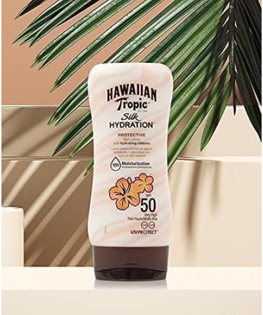 Hawaiian Tropic - Silk Hydration Protective SPF 50 - Protective sun lotion with moisturizing and water resistant silk ribbons tropical sunscreen pack of 3 units x 180 ml - Buy Online on GoSupps.com