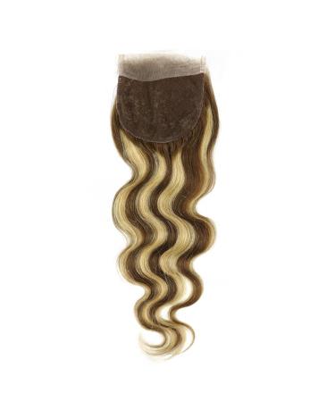 Larafona Hair Lace Closure Human Hair Closure Brown Higlights Blonde Brazilian Virgin Hair Closure with Baby Hair Body Wave P4/27# 14inch/35cm BW-35cm