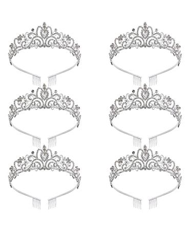 Tiara for Women Silver Princess Crowns for Prom Queen Girls Kids Bride Wedding Homecoming Crystal Birthday Fairy Rhinestone Costume Hair Headband with Comb Silver (Pack of 6) Silver 6 Pack