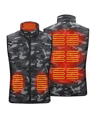GXLONG Camo Heated Vest for Men USB Charging Electric Coat, Camoflage Washable Jacket for Hiking Hunting (No Power Bank) 4X-Large Gray