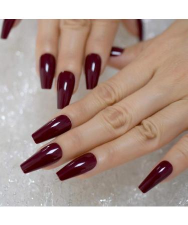 Tapered Coffin Nails Long Square Maroon Dark Red - 24 CT Acrylic False Nails for Stunning Manicure Tips - Buy Online on GoSupps.com