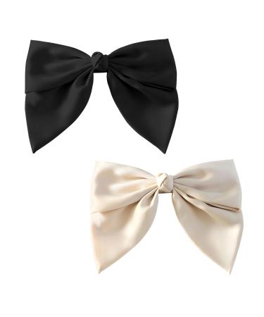 Hair Clips with Bow 2 Hair Accessories for Women Pure Colour Hair Bow Soft Satin Hair Bows for Girls Fashions Girls Hair Accessories Spring Clip Hair Jewellery Black Bow Beige Hair Bow for Women Girls