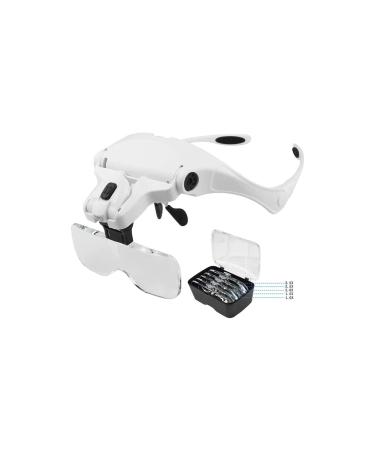 Headband Magnifier Head MountLighted Magnifying Glasses Headphone Magnifier Hands Free Headband Magnifier with LED Light 1X to 3.5X Zoom with 5 Detachable Lenses - Head Mounted Lighted Magnifying