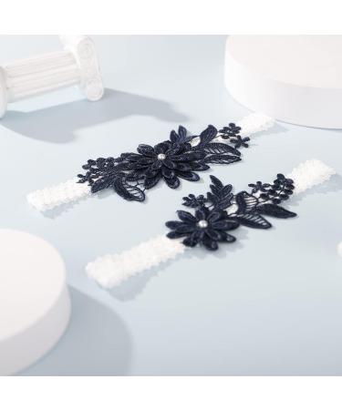JWICOS Navy Blue Wedding Lace Garters Set for Brides & Girls - Stretch Flower Bridal Costumes - International Shipping Available - Buy Online on GoSupps.com