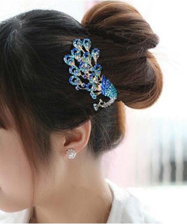 Blue Peacock Rhinestone Wedding Bridal Hair Comb Accessory - Buy Online on GoSupps.com