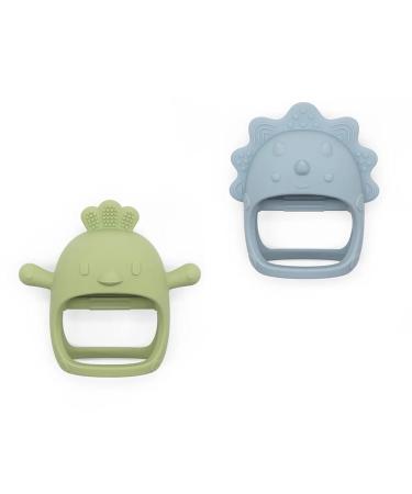 MOMMYS BABY Silicone Teether Set for Infants | Chew Mitten Pain Relief | Olive Green Chick & Dusty Blue Triceratops | Soothing 2 in 1 Teething Toy | Anti-Drop Handle for Easy Grip - Buy Online on GoSupps.com