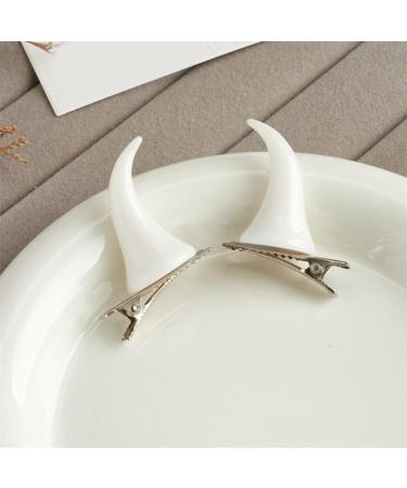 Limtula 1pair Bull Horn Shape Hairpins Hot Girl Goth Duckbills Hair Clip Halloween Goth Ponytail Braids Hair Clip for Woman White - Buy Online on GoSupps.com
