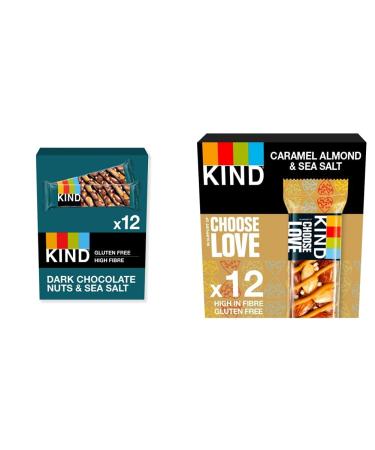KIND Bars Gluten Free Snack Bars Dark Chocolate Nuts & Sea Salt 12 Bars (Packaging May Vary) & Bars Gluten Free Snack Bars Caramel Almond & Sea Salt 12 Bars Dark Chocolate Nuts & Sea Salt + Bars Caramel Almond & Sea Salt