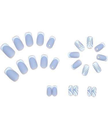 24pcs Short Square False Nails French Tip Blue White Press on Nails - Nail Art Accessories for Women and Girls - Buy Online on GoSupps.com
