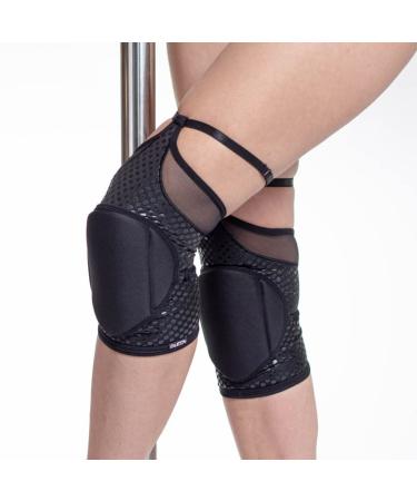 Queen Wear  Black Fire Grip  Pole Dance Knee Pads  Perfect Woman Protection for Ballet Modern Dance and Indoor Sports Small
