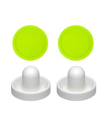 2 Commercial Hockey Fluorescent White Goalies with 2 Large Green Air Pucks