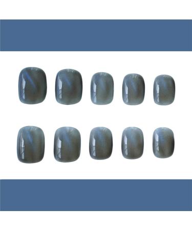 Aimimier 24pcs Glitter Cat Eye False Nails - Short Square Fake Nails (Blue) - Buy Online on GoSupps.com